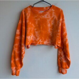 Aritzia TNA Cozy Orange Tie Dye Crop Crew Neck Sweater